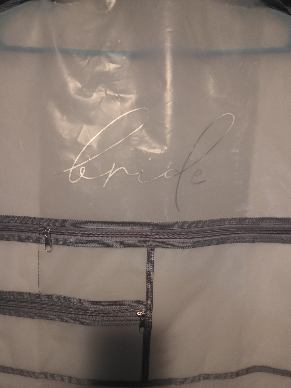 Bride Garment Bag with Script Logo - Clear & Gray